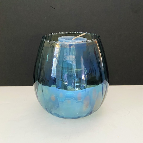 Vintage Glass Bowl Vase, Double Walled Vase, Solifleur Style Vase, Reversible Art Glass Vase, Blue Glass Vase