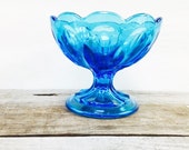 Vintage Blue Glass Anchor Hocking Fairfield Dish Bright Blue Heavy Pressed Glass Pedestal Mid Century Glass