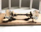 Antique Glass Door Knobs with Brass Shaft 1st Knob has a Stunning Gold Center Glass Knob 2nd is a Round Glass with Arched Rosette