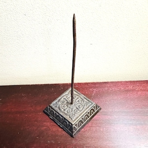 Vintage Receipt or Message Spike with Square Metal Base with an Art Deco Geometric Design