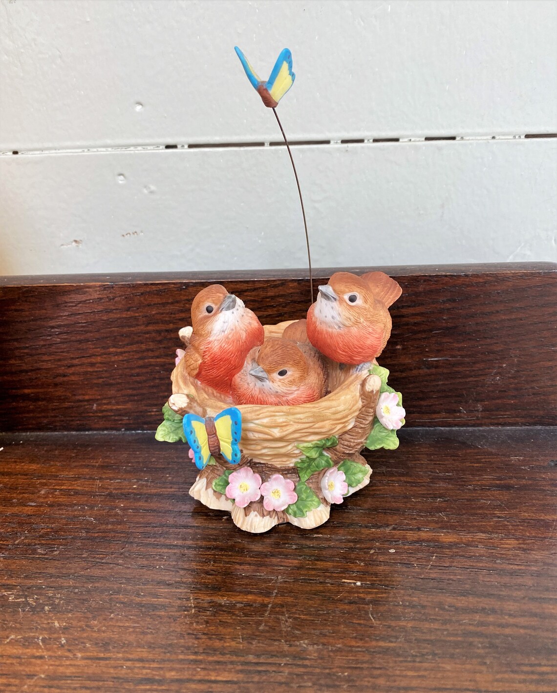 Vintage Music Box Baby Birds in Nest With Fluttering Blue Etsy