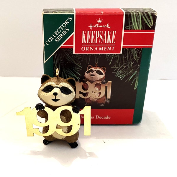 Vintage Hallmark Keepsake Ornament Fabulous Decade 1991 Racoon Figurine