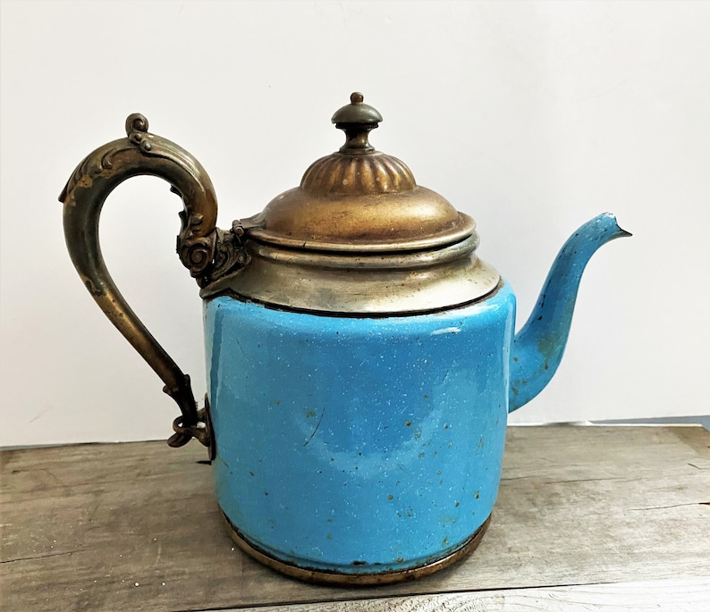Antique Manning and Bowman Graniteware Teapot Made in Meriden Connecticut