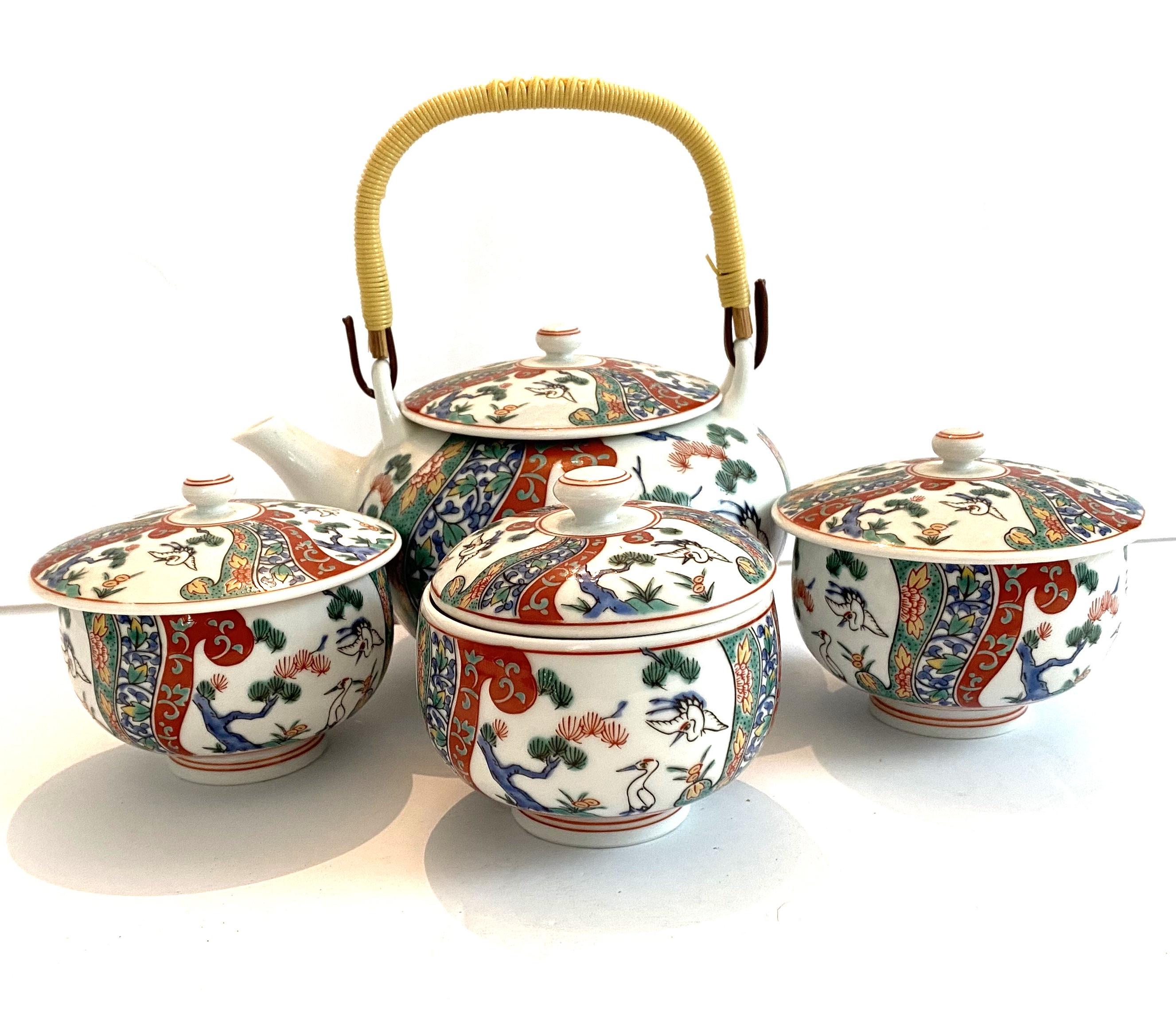 江戸後期　古清水　茶壺　高さ11㎝　タサチ　東な7-0703⭐︎2F Vintage Traditional Japanese Teapot With 3 Cups With Lids
