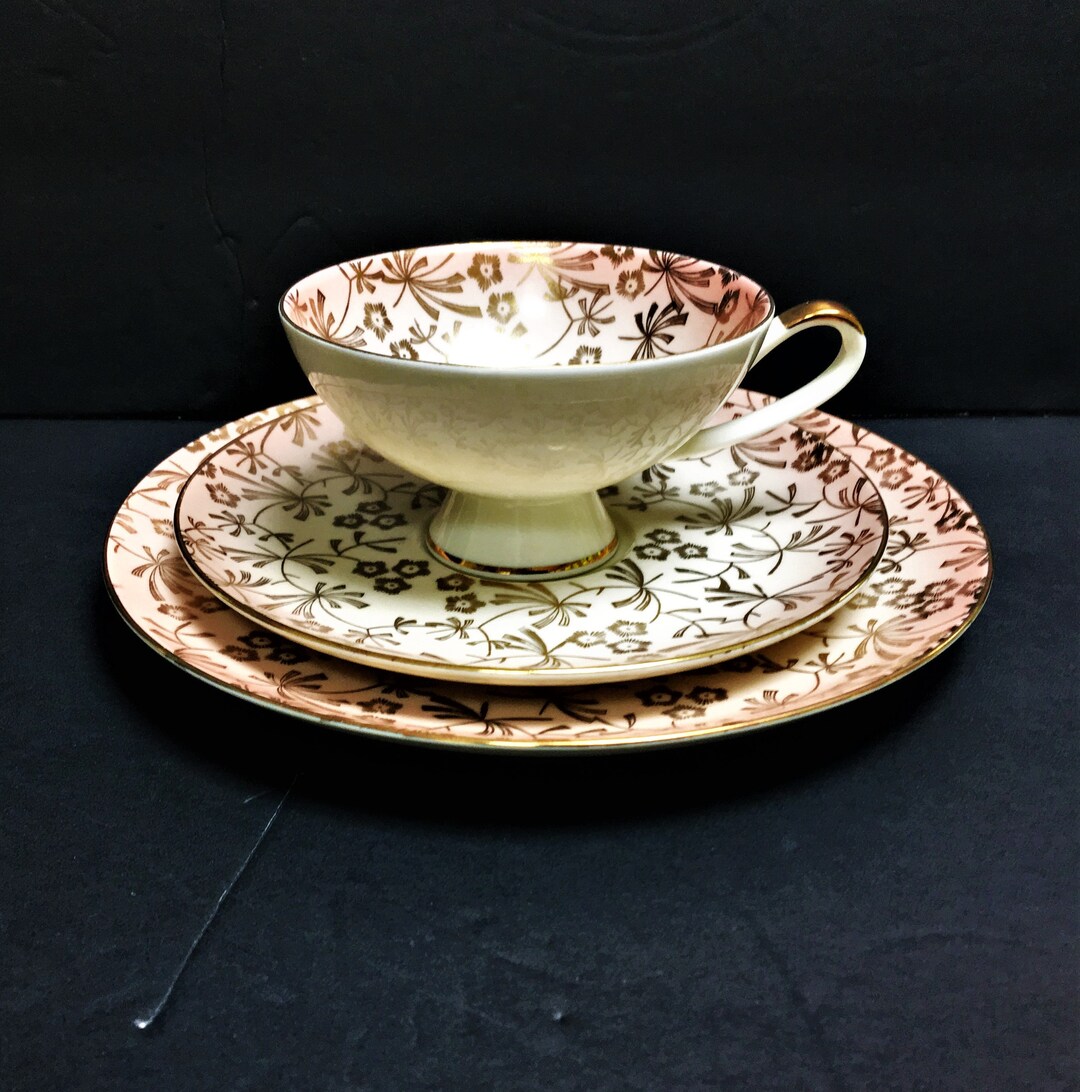 Vintage Tea Cup & Saucer ALKA Footed Teacups With Saucers Pink With