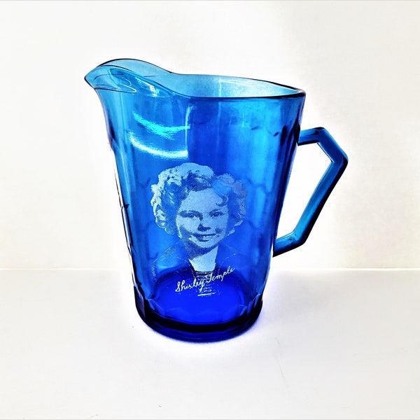 Vintage Shirley Temple Pitcher Cobalt Blue Glass circa 1930s Hazel Atlas Glass Company Collectible Glass