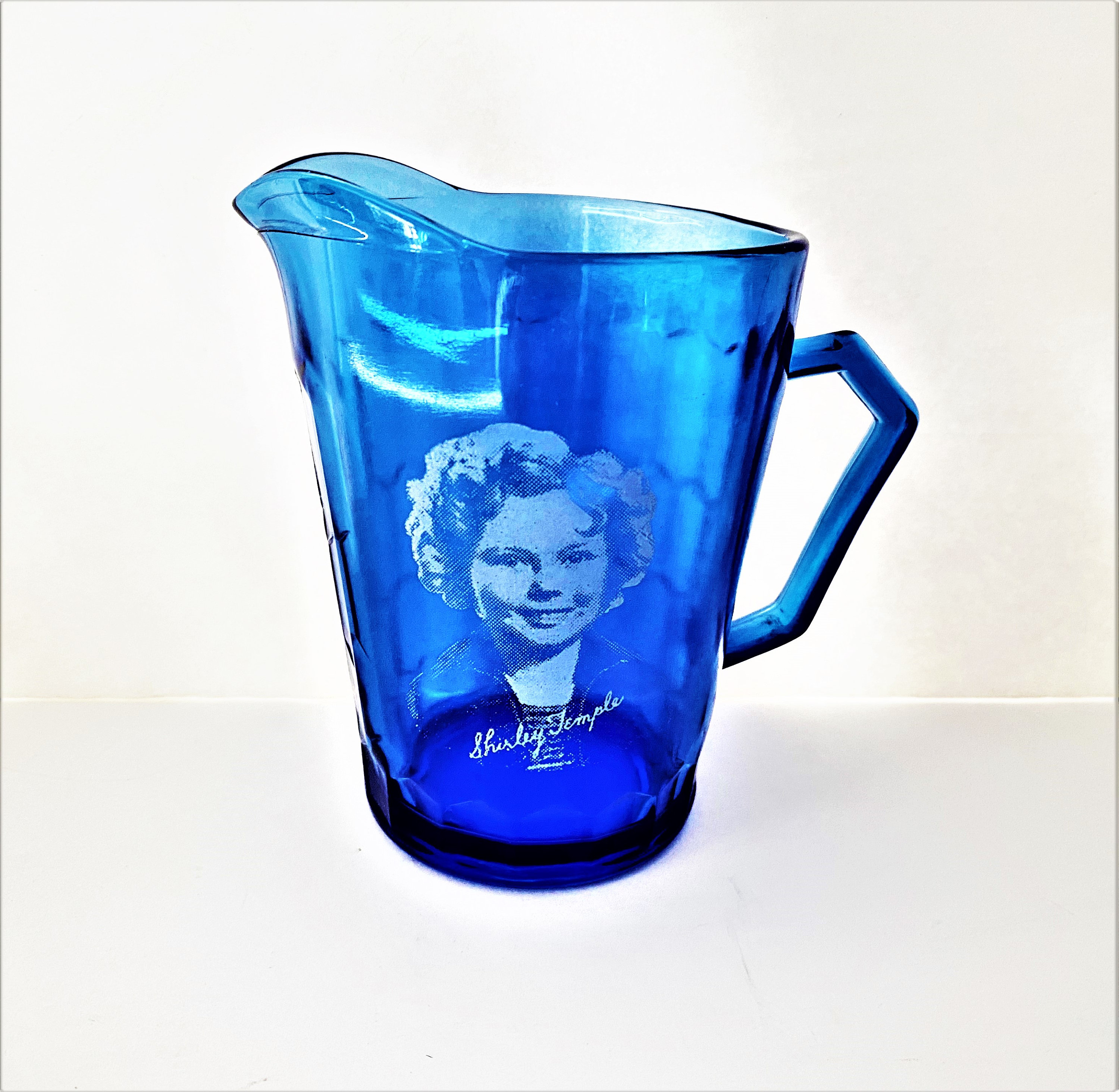 Vintage Shirley Temple Pitcher Cobalt Blue Glass Circa 1930s Hazel