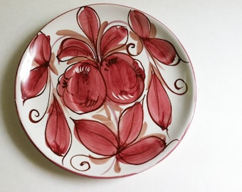 Vintage Plate Hand Painted Bold Red Floral Design Decorative Plate