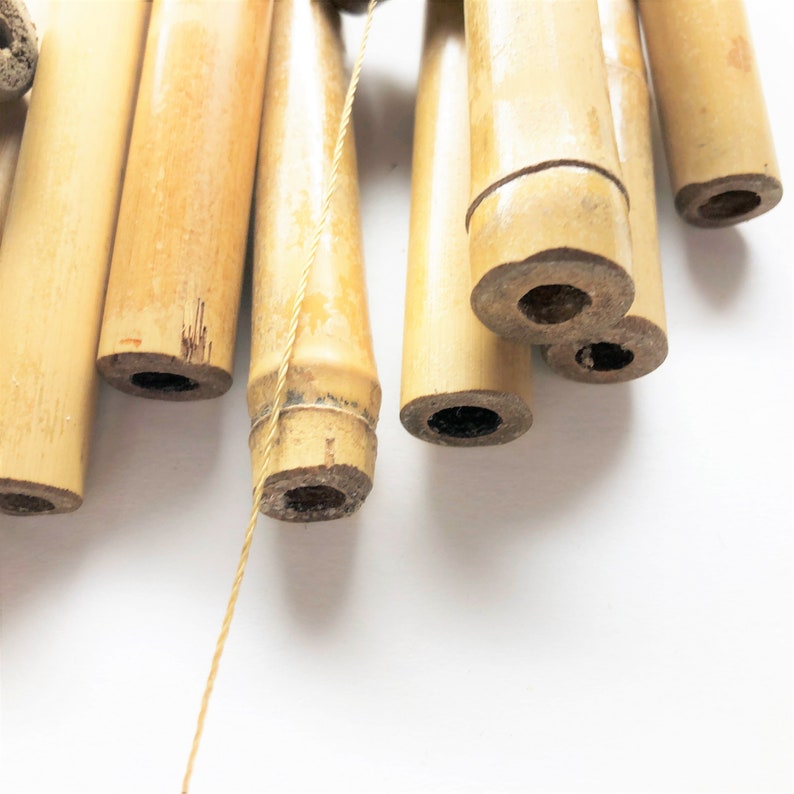 Vintage Asian Bamboo Wind Chimes Hanging from Japanese Pergola Soothing Sound Wind Chimes Feng Shui