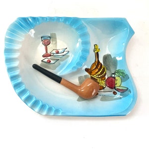 Vintage Ceramic Pipe Ash Tray, Retro 1950s Figural Ash Tray, Mid Century Gift for Pipe Smoker, Hand Painted Pacific Made in Japan