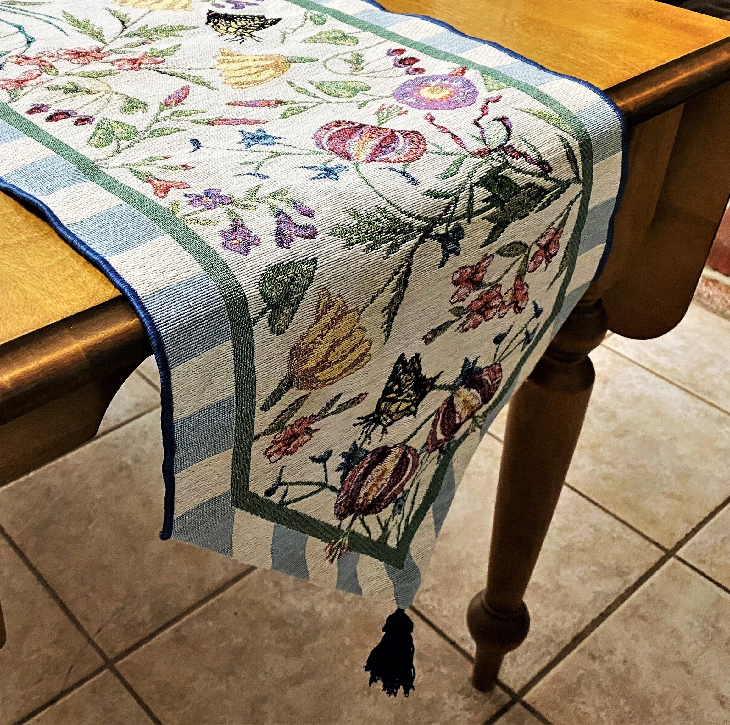 Vintage Woven Table Runner Multicolored With Dark Blue Etsy