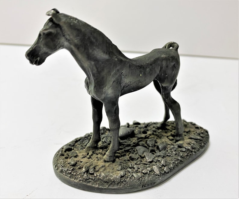 Vintage Cast Metal Pewter Horse Statue on Platform Desk Etsy