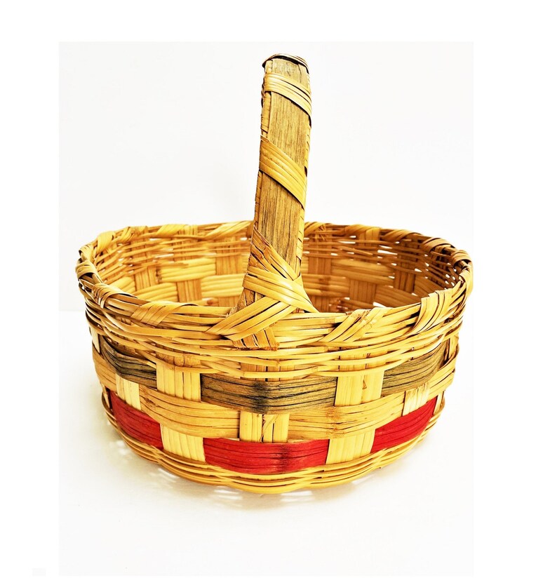 Vintage Wicker Easter Basket Large Round With Handle Red and Etsy