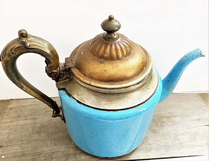 Antique Manning and Bowman Graniteware Teapot Made in Meriden Connecticut