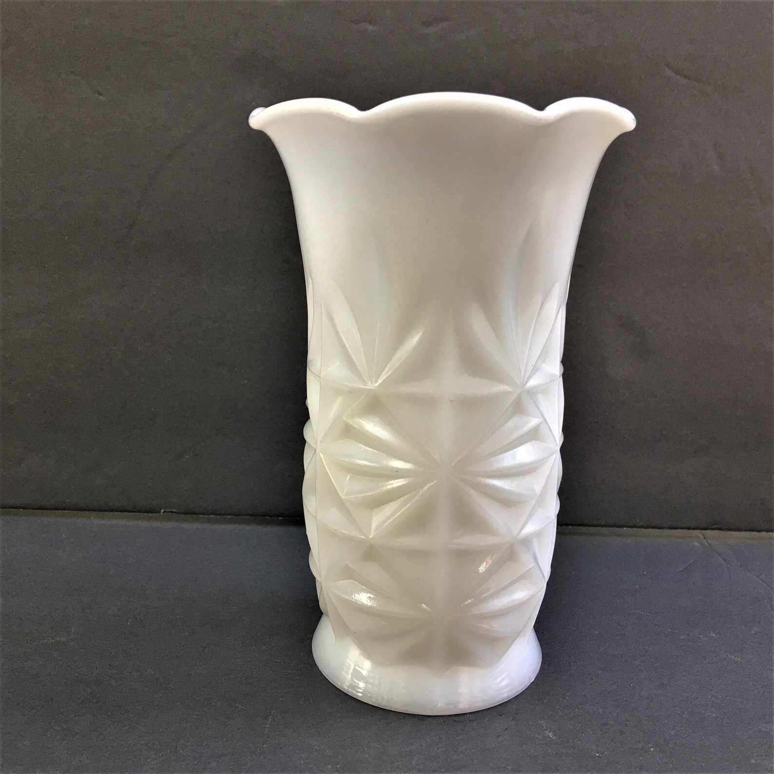 Vintage White Milk Glass Bud Vase Ruffled Rim With Raised Open Etsy