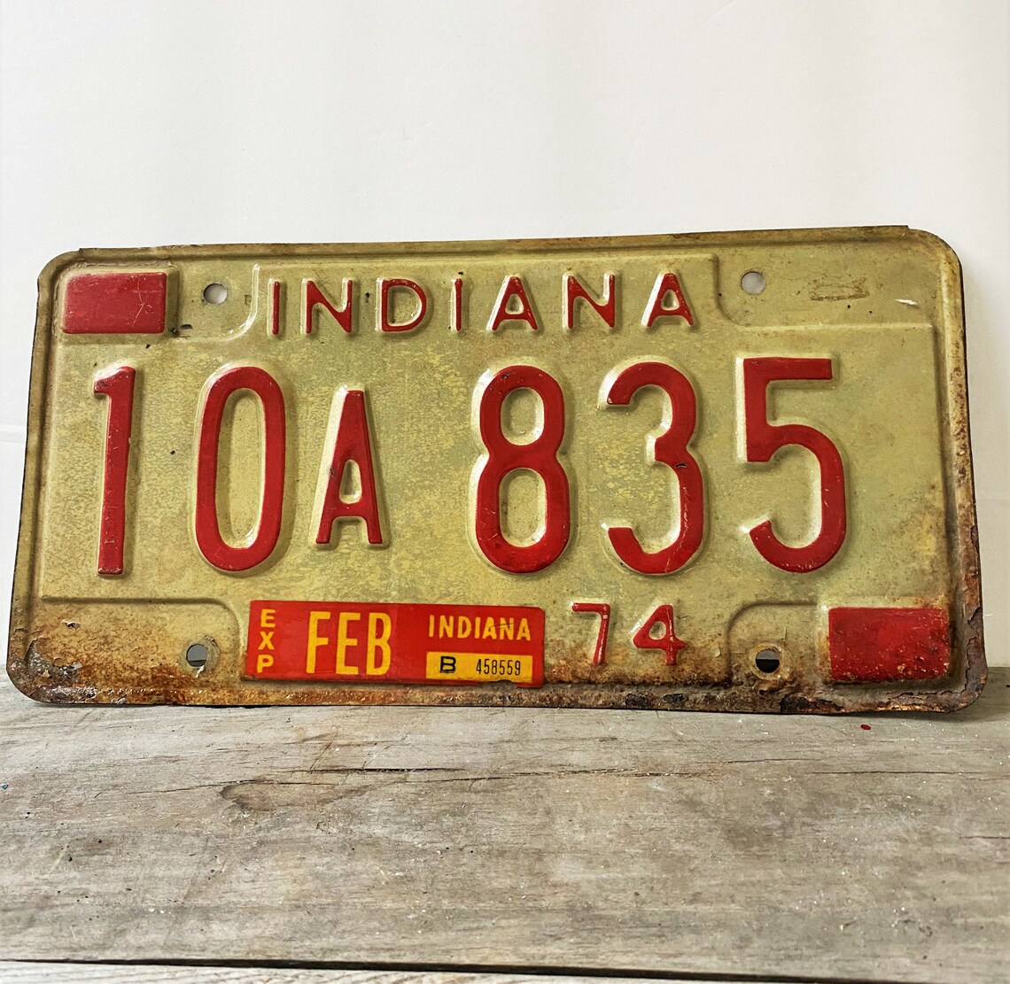 Vintage 1974 Indiana Car License Plate Yellow with Red Etsy