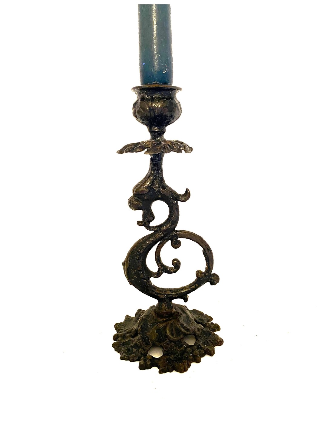 Antique Candle Stick Holder Art Nouveau Design Black Metal Etsy