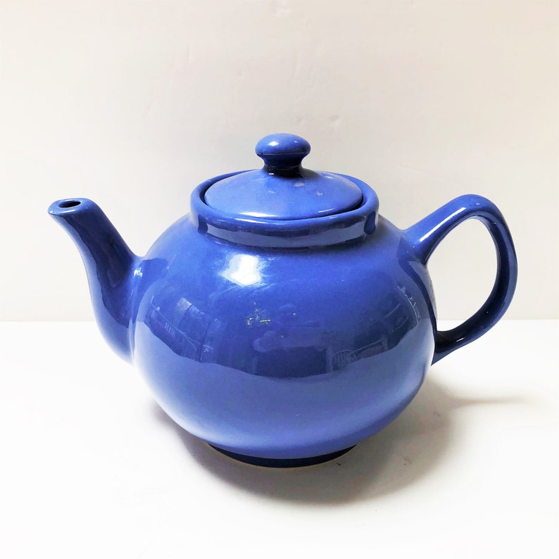 Vintage Navy Blue Ceramic Teapot Four Cup Modern Farmhouse Kitchen Decor