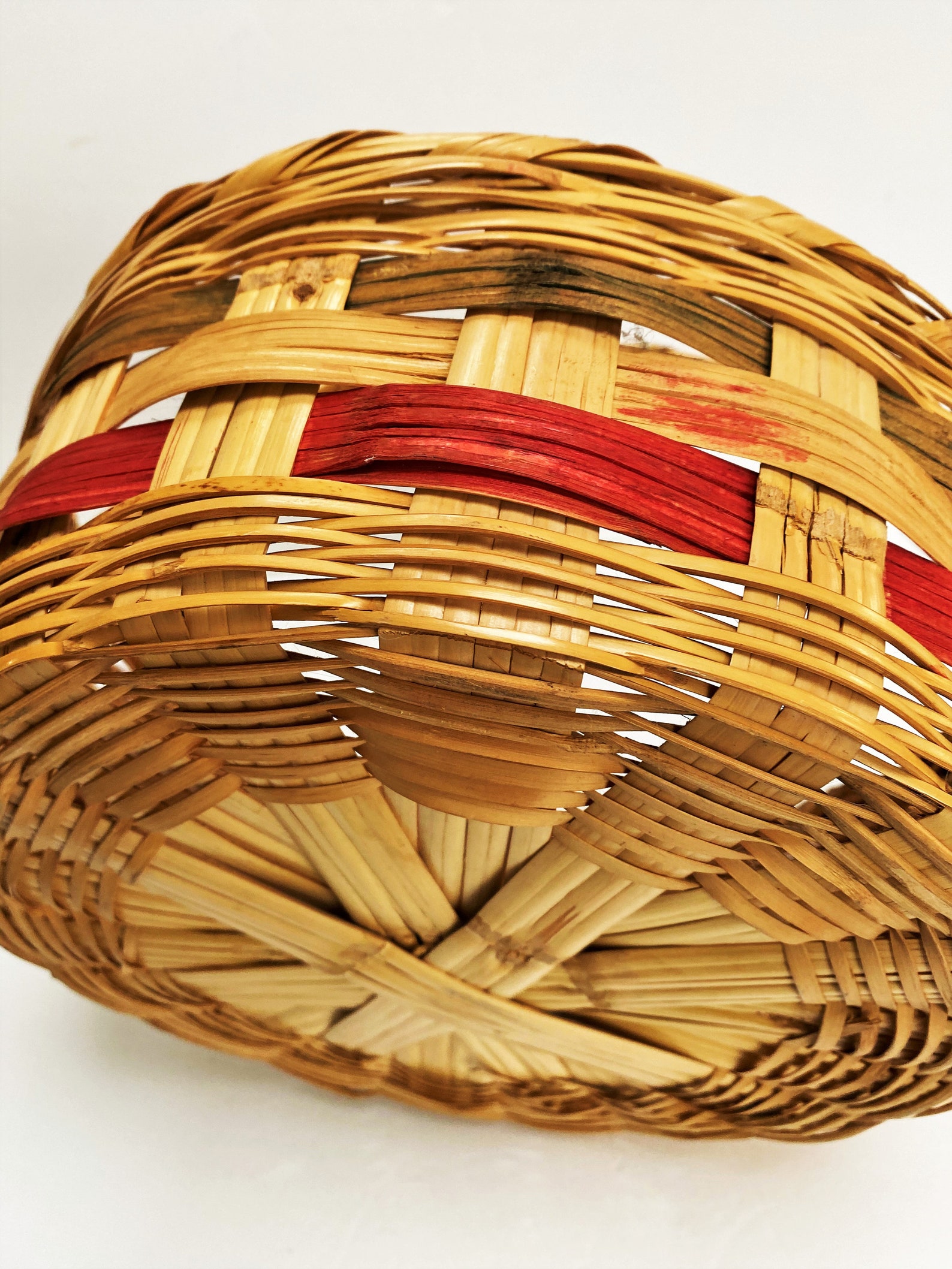 Vintage Wicker Easter Basket Large Round With Handle Red and Etsy