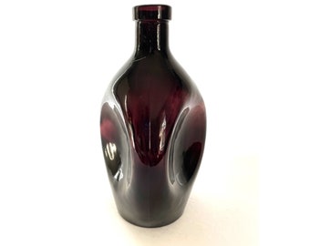 Vintage Amethyst Glass Bottle Mid Century Modern Pinched Glass Decanter Made in Sweden