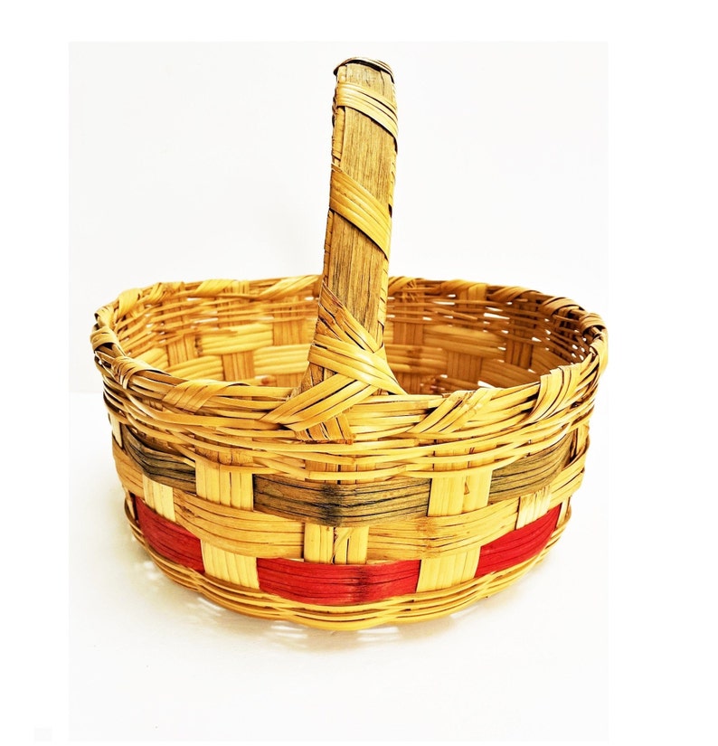 Vintage Wicker Easter Basket Large Round With Handle Red and Etsy