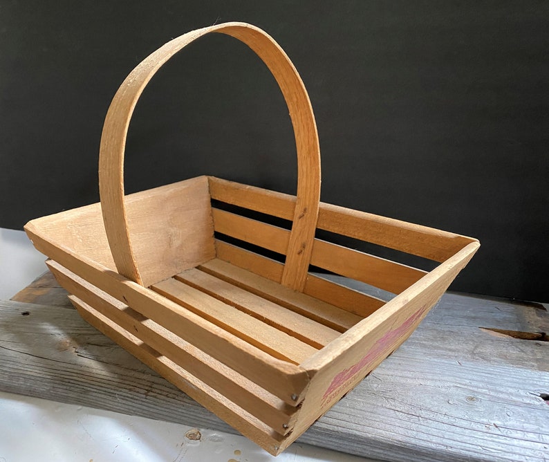 Vintage Wood Fruit Basket with Handle Country Decor or Storage Etsy