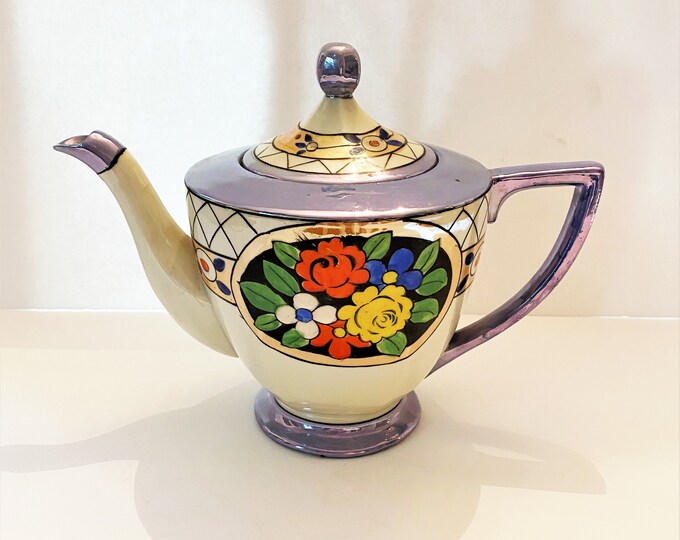 Vintage Lusterware Art Deco Style Teapot Made in Japan, Beautiful Pearl Color With Iridescent
