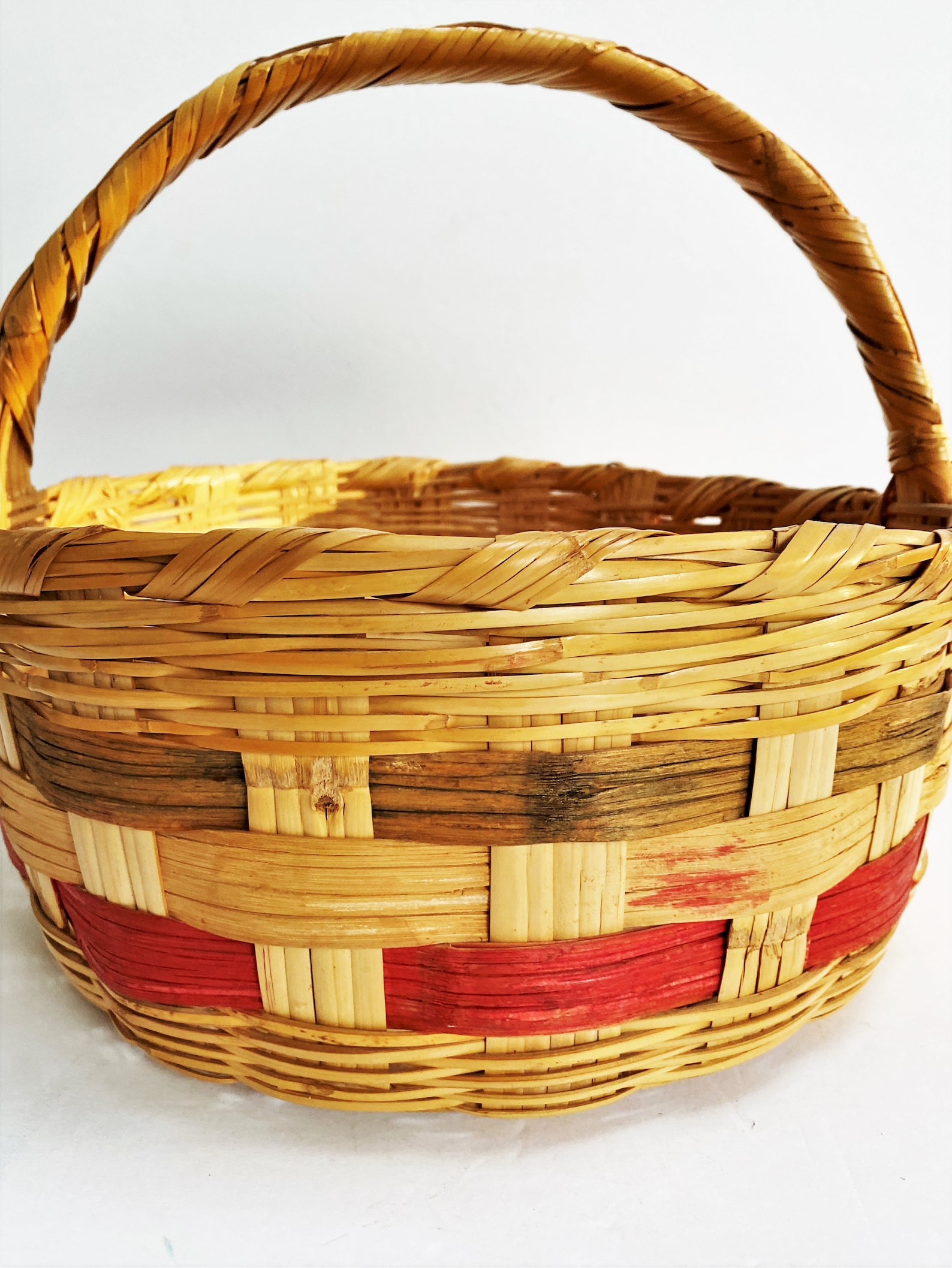 Vintage Wicker Easter Basket Large Round With Handle Red and Etsy