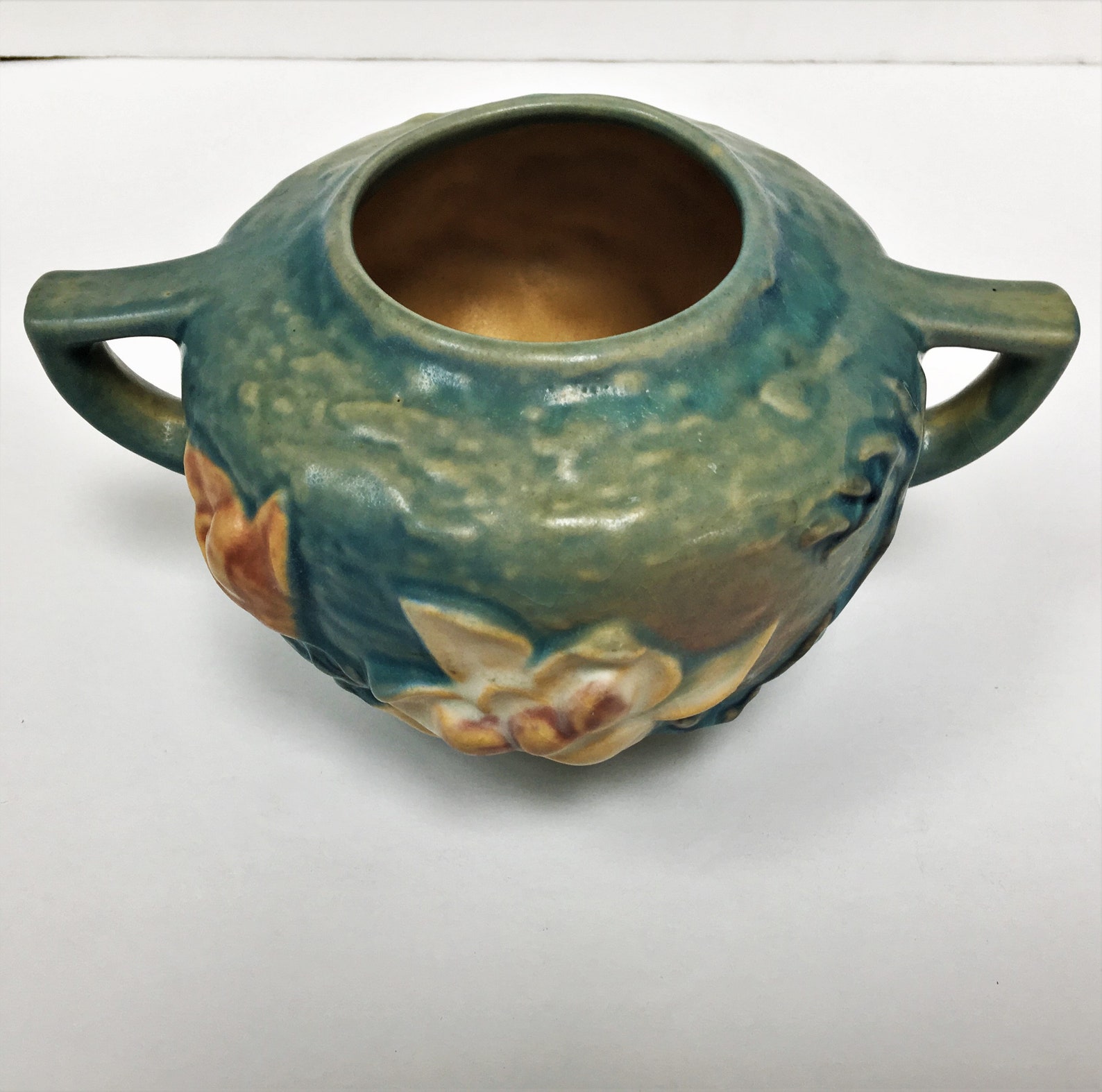 Vintage Roseville USA Pottery Magnolia 4464 Blue Jardiniere Etsy