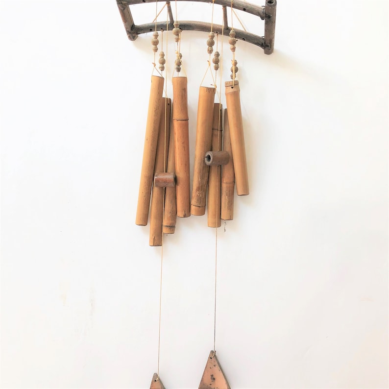 Vintage Asian Bamboo Wind Chimes Hanging from Japanese Pergola Soothing Sound Wind Chimes Feng Shui