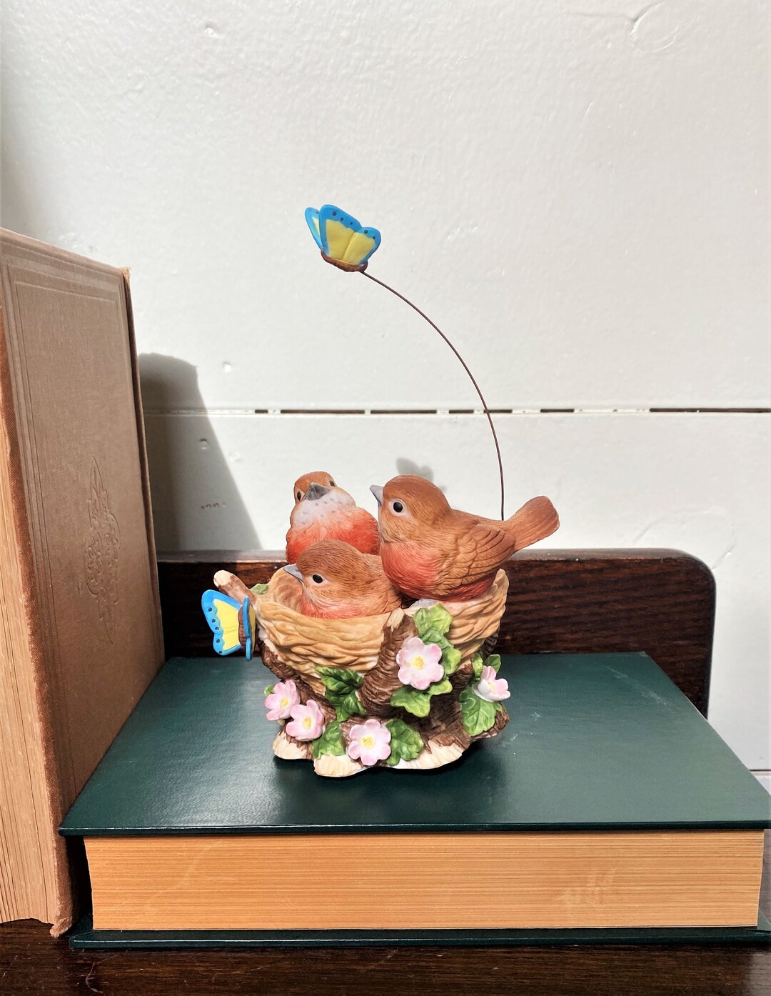 Vintage Music Box Baby Birds in Nest With Fluttering Blue Etsy