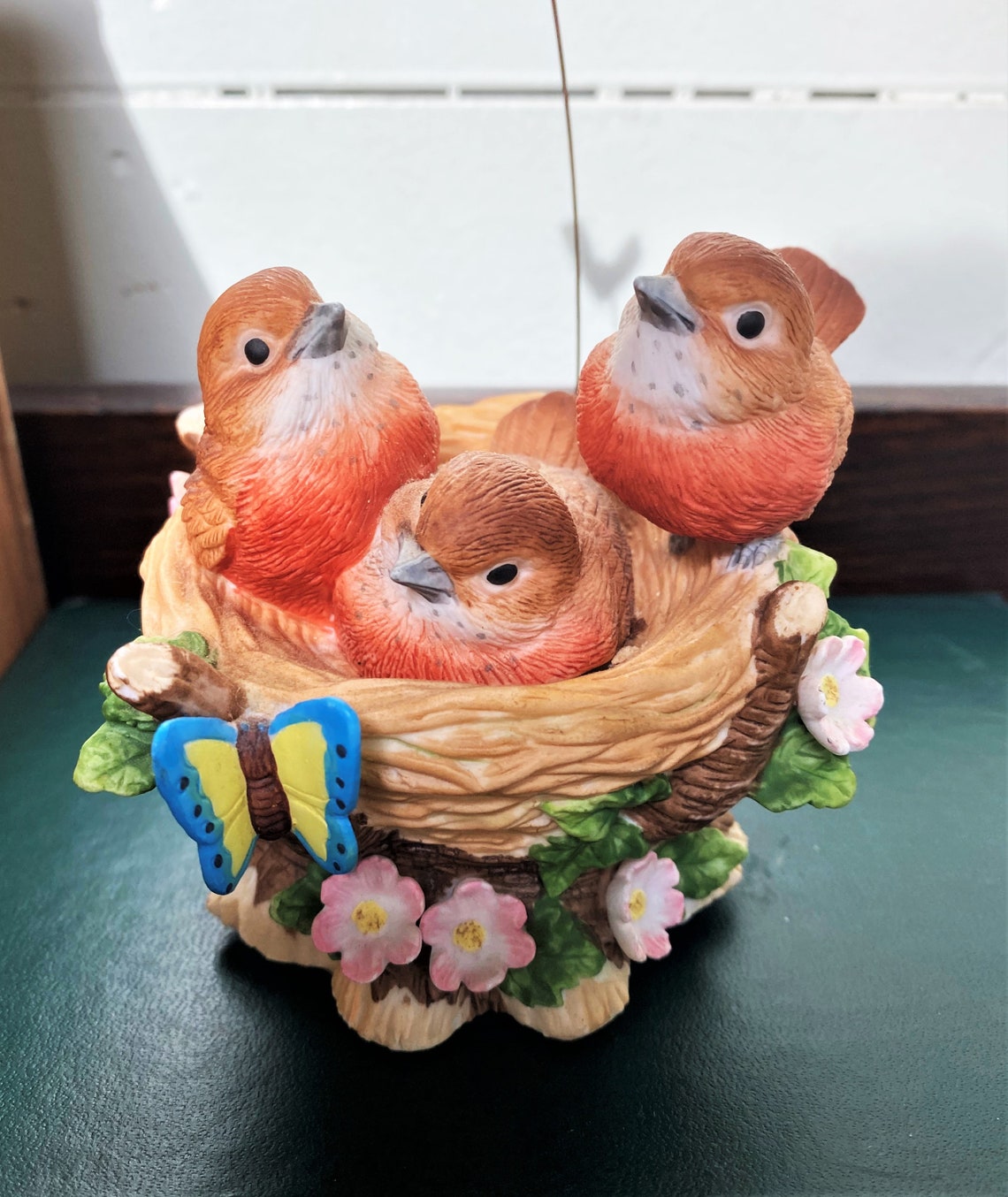 Vintage Music Box Baby Birds in Nest With Fluttering Blue Etsy