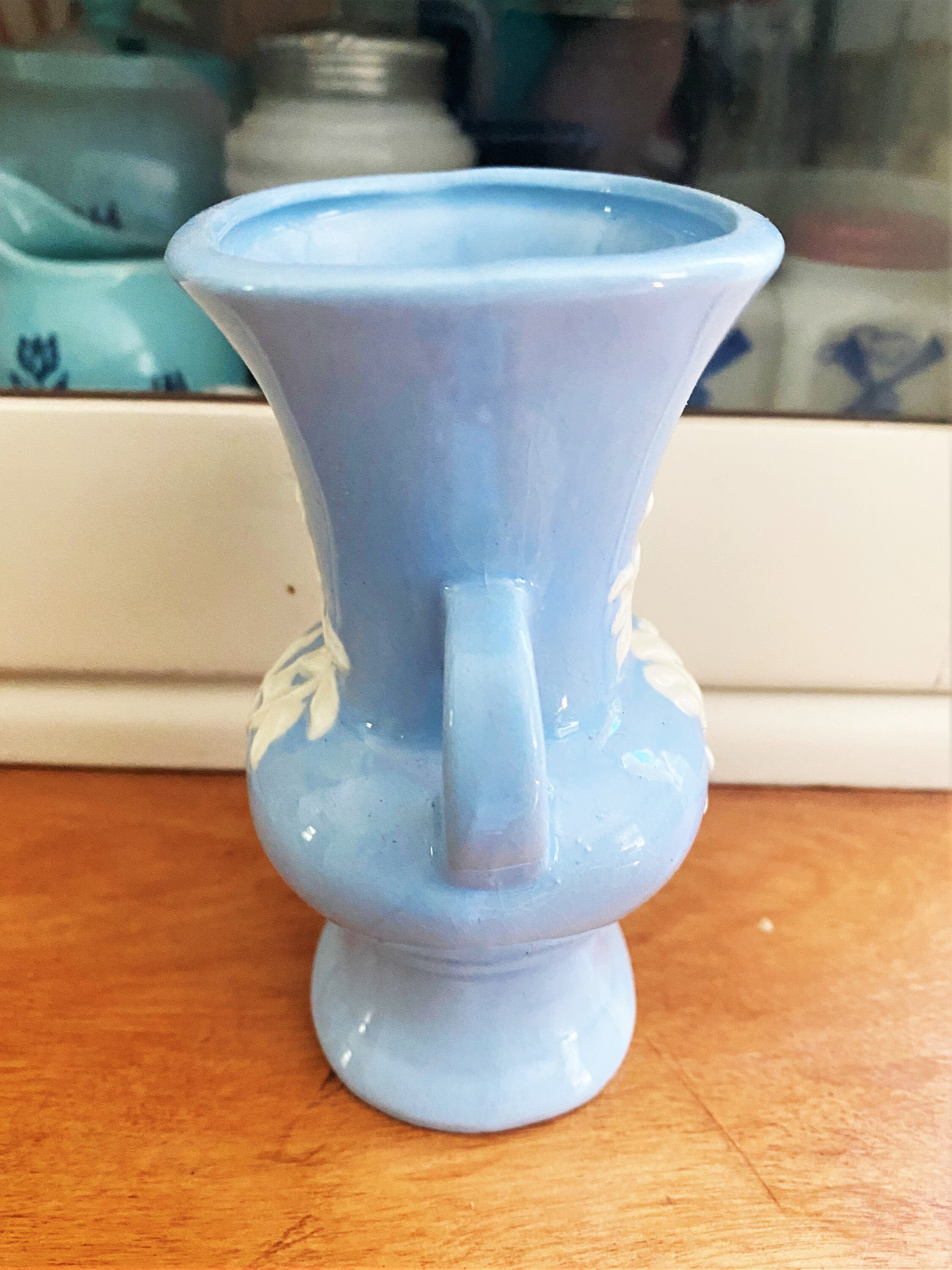 Vintage Weller Pottery Vase Blue With Raised White Flowers and Etsy