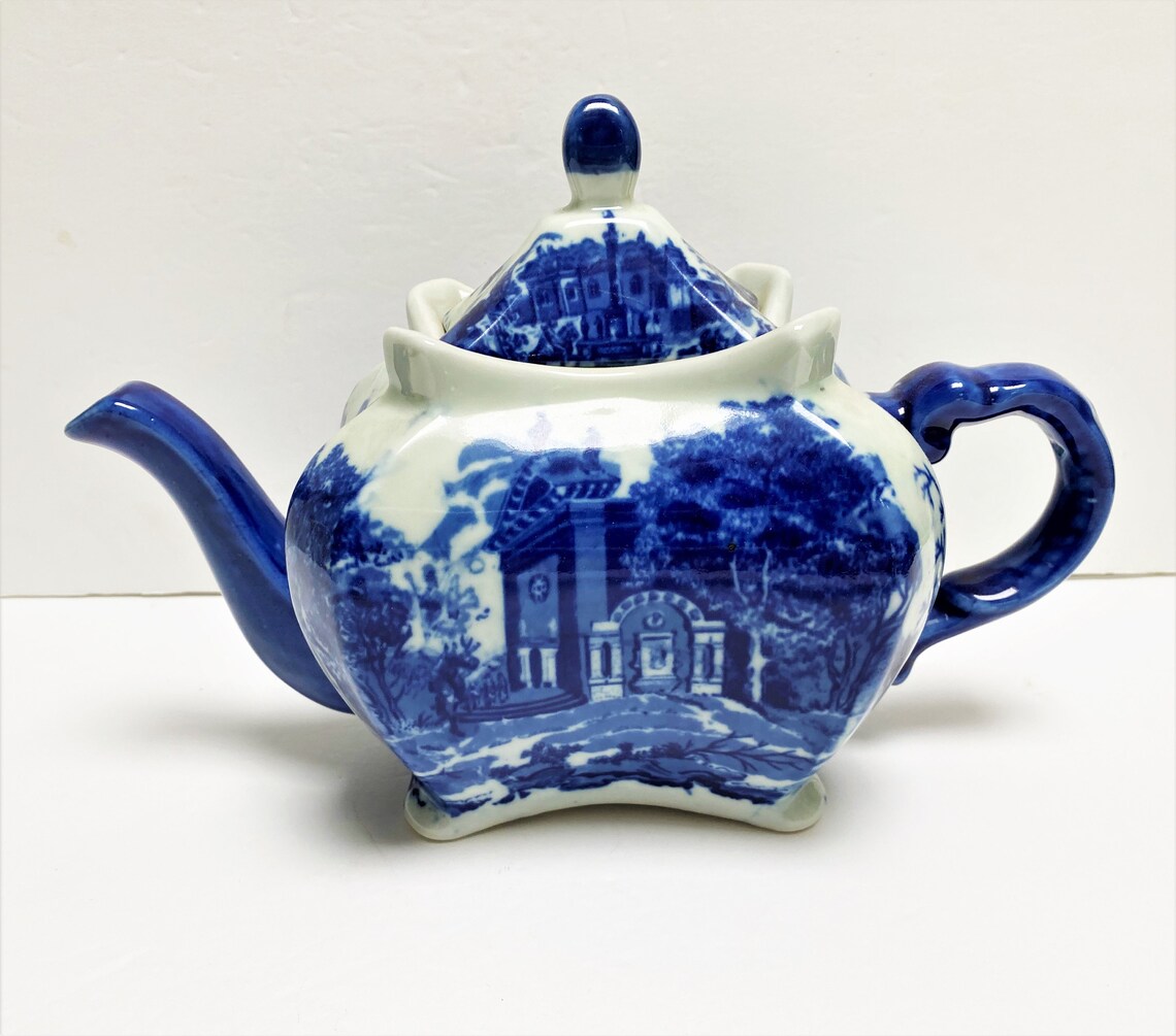 Vintage Victoria Ware Ironstone Flow Blue Tea Pot Contemporary Etsy