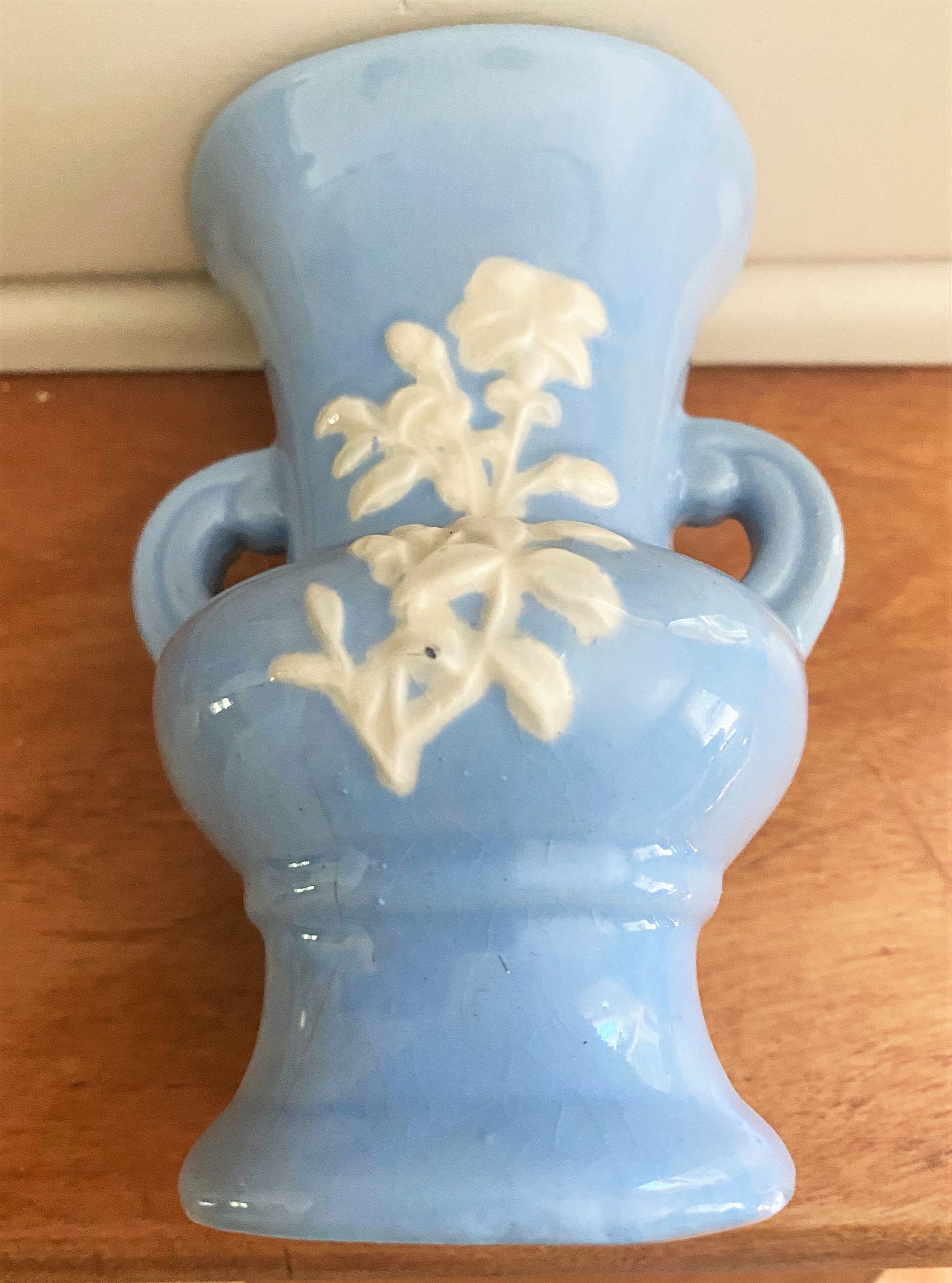 Vintage Weller Pottery Vase Blue With Raised White Flowers and Etsy