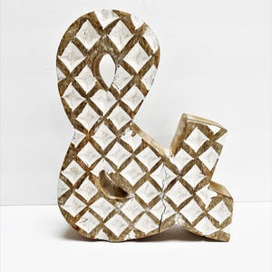 Vintage Wood Ampersand Letter Block 8-inch-High Decorative Sign for Wall Décor or Freestanding Tabletop Decor