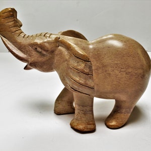 Vintage Elephant Statue Carved Stone Elephant with Trunk Up Offering Positive Energy, Luck, Prosperity and Kindness