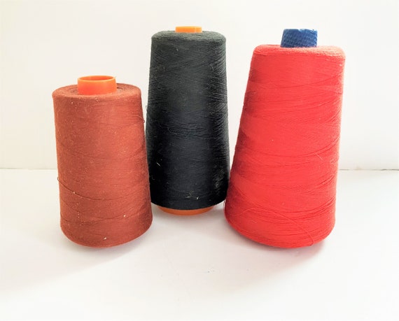 Vintage Large Spools of Thread in Red, Rust and Black Industrial