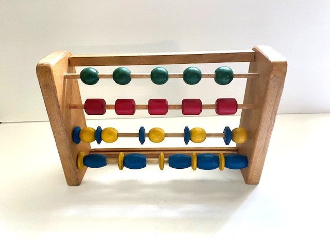 Vintage Fritzel Wood Bead Counter, Colorful Wooden Abacus Counting Toy