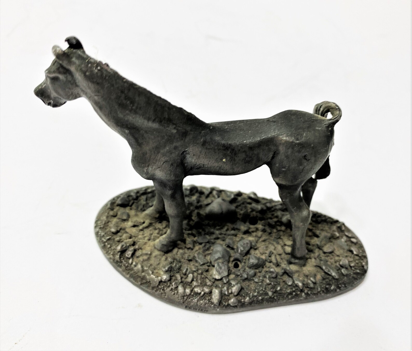 Vintage Cast Metal Pewter Horse Statue on Platform Desk Etsy
