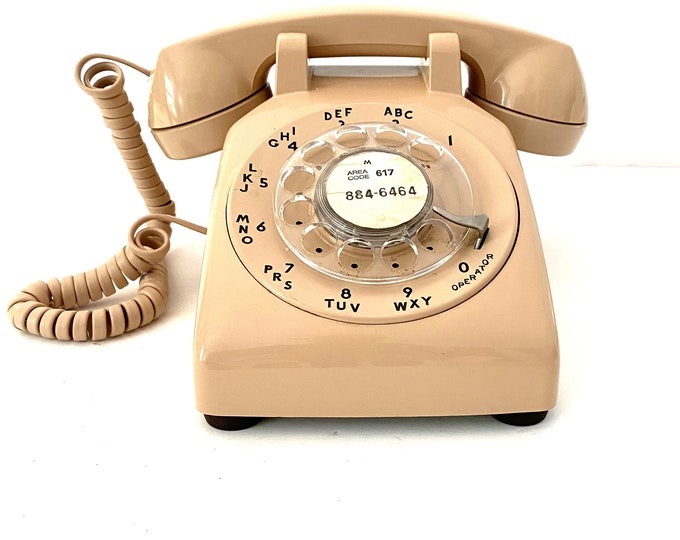 Vintage Rotary Dial Desk Telephone Beige ITT Model 500 Made in USA