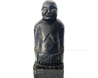 Vintage Buddha Black Stone Sitting Buddha Figure