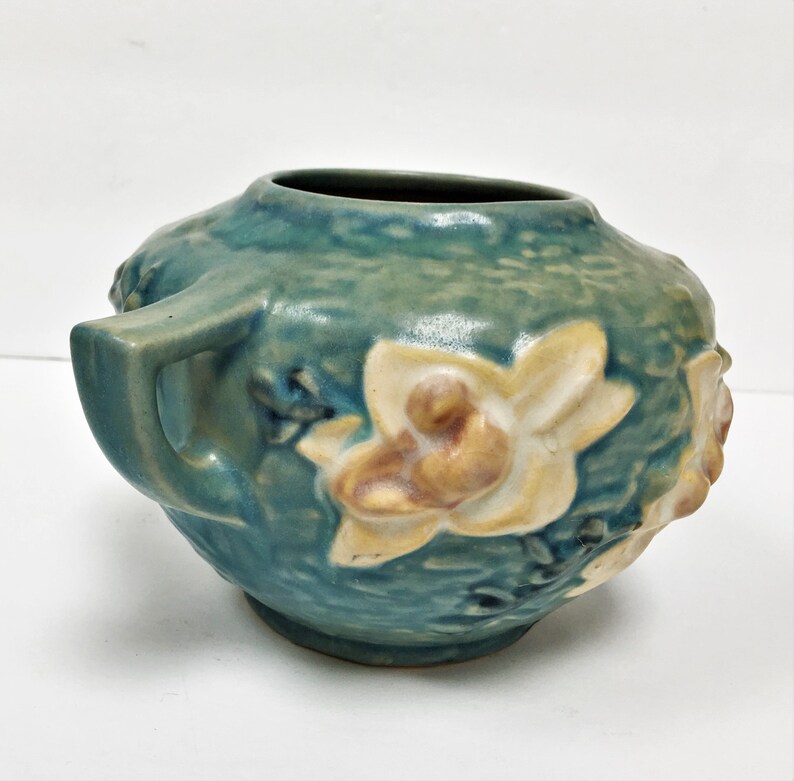Vintage Roseville USA Pottery Magnolia 4464 Blue Jardiniere Etsy