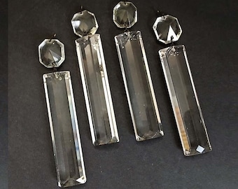 Vintage Glass Prism Long Rectangle Shape Prisms Tangle From Octagon Set of 4 1950's Lamp Crystals  Collectible Crystals Craft Supply