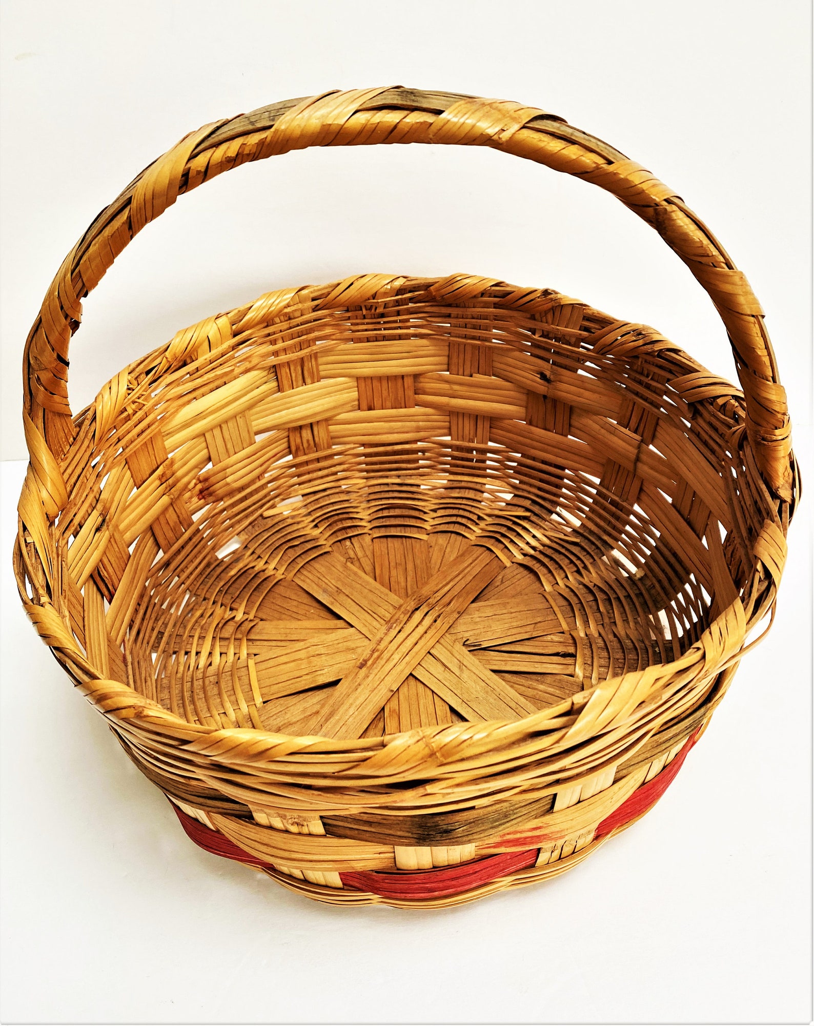 Vintage Wicker Easter Basket Large Round With Handle Red and Etsy