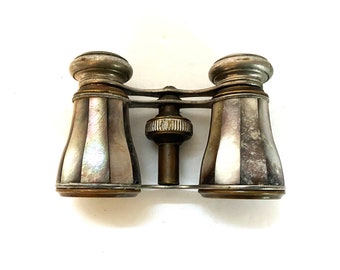 Antique Chevalier Opera Glasses made in Paris, Brass and Abalone Mother of Pearl