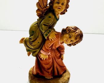 Vintage Angels in Green and Pink Robes on a Round Base Collectible Angels