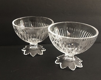 Vintage Glass Footed Dessert Dishes Set of Two