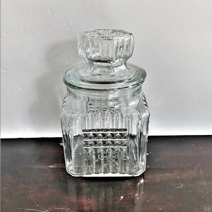 Vintage Koeze's Glass Jar with Lid Square Pressed Glass Canister Marked 1990 on Bottom