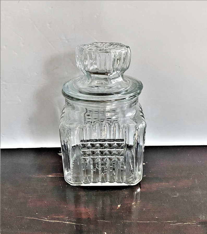 Vintage Koeze's Glass Jar With Lid Square Pressed Glass Etsy